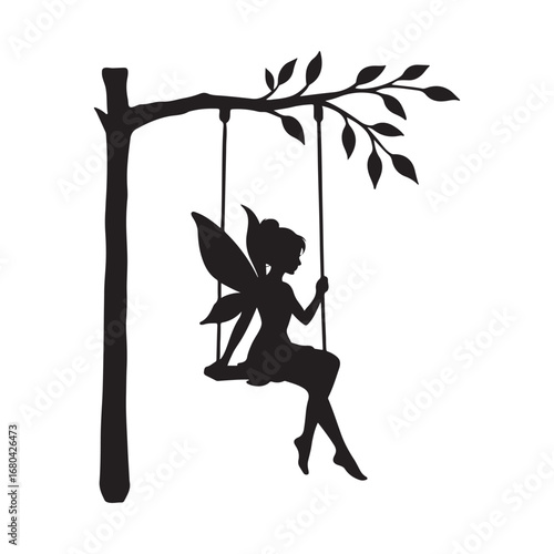 "Fairy Silhouette on Swing Under Tree Clipart PNG"