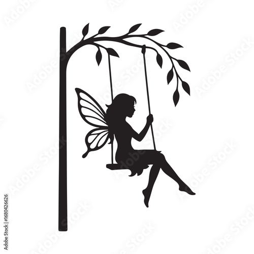 "Fairy Silhouette on Swing Under Tree Clipart PNG"