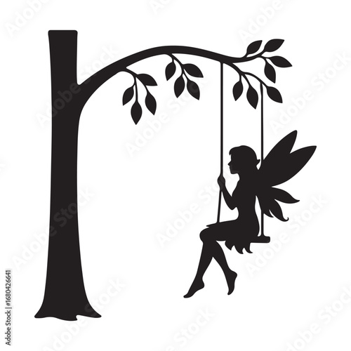 "Fairy Silhouette on Swing Under Tree Clipart PNG"