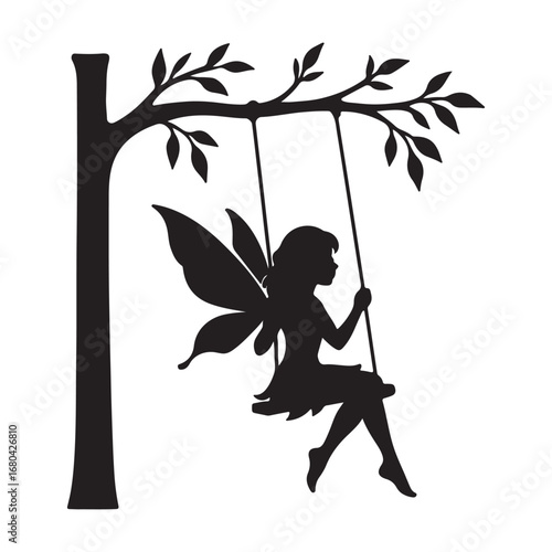 "Fairy Silhouette on Swing Under Tree Clipart PNG"