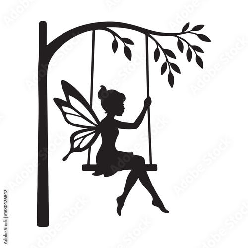 "Fairy Silhouette on Swing Under Tree Clipart PNG"