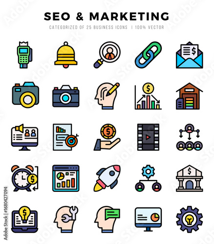 Market & Economy icons Pack. Lineal Color icons set. Market & Economy collection set.