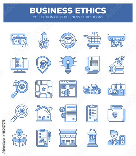 Collection of 25 Business Ethics Icons. Promoting Ethical Business Practices