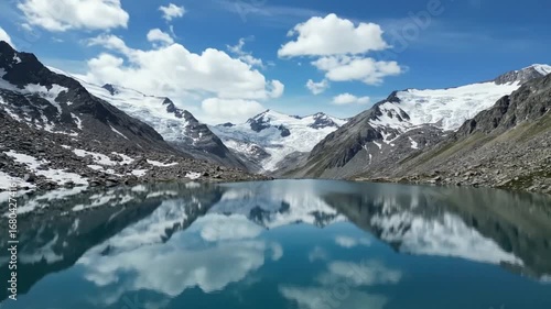 Wallpaper Mural Stunning Mountain Lake Reflection Under Blue Sky and Clouds. Torontodigital.ca