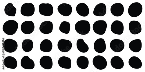 Organic black blobs of irregular shape. Abstract blotch, inkblot and pebble silhouettes, simple liquid amorphous elements. Organic blob shapes collection