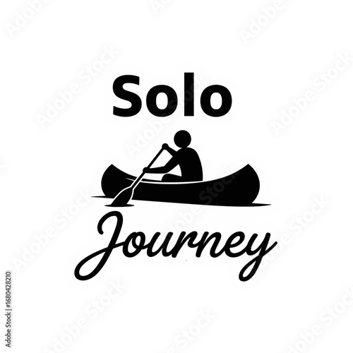 Solo Journey. Simple black silhouette logo of a single person paddling a canoe on water, representing adventure, exploration, and solitude.