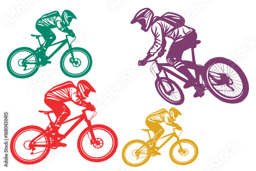 Cyclists in Action – Extreme Sports and Bicycle Riding Illustration