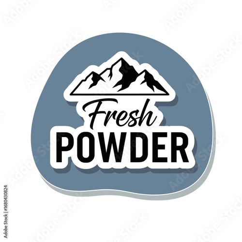Fresh POWDER winter sports sticker design. Mountain adventure logo with typography for skiing and snowboarding. Extreme outdoor graphic illustration.