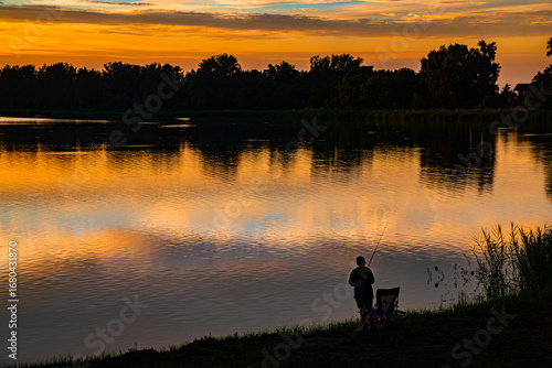 Blue Lake fisherman at sunset