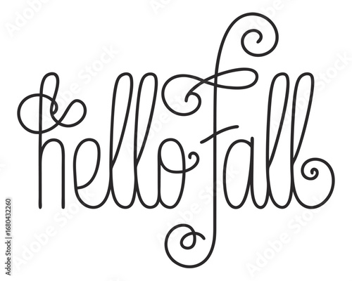 An elegant hello fall typography design with intricate swirls and flourishes, perfect for adding a touch of sophistication to your autumn projects