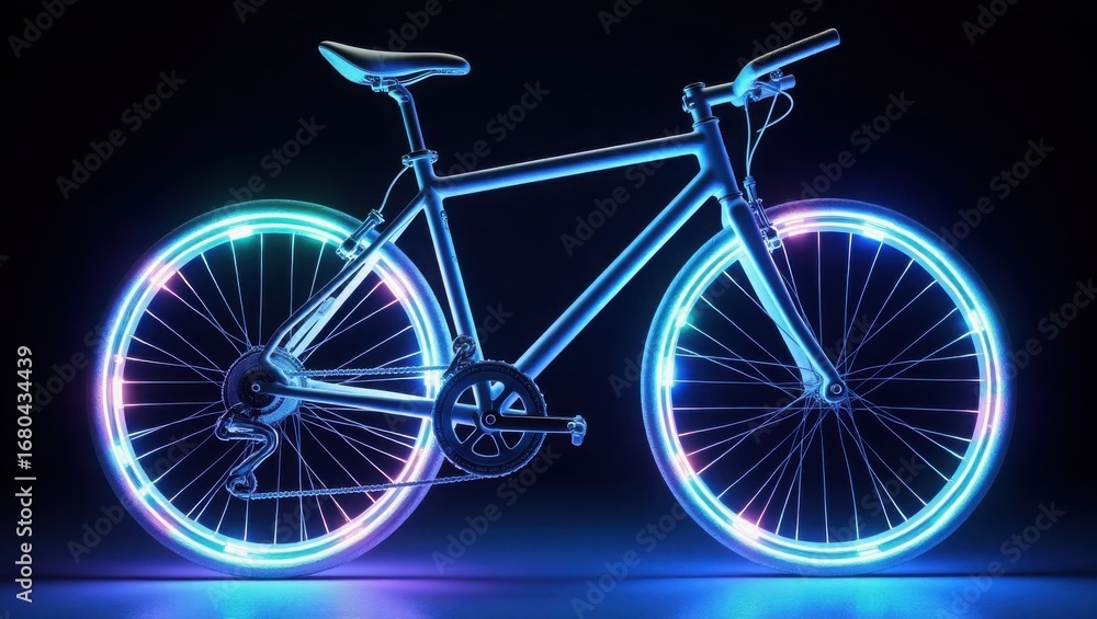 Fototapeta premium bicycle on a black background, A sleek silver bicycle frame adorned with vibrant , silhouette of a bicycle