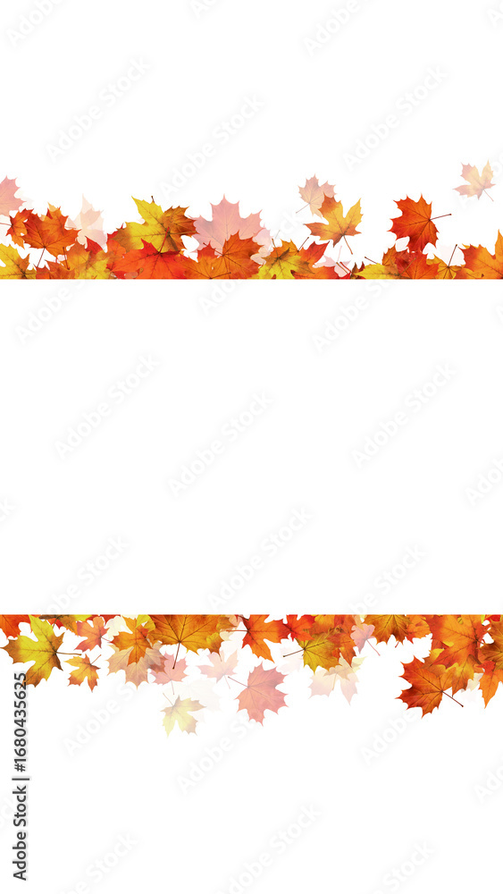 Obraz premium colorful autumn middle frame with maple leaves on transparent background, png leaf thanksgiving and Halloween copy space vertical social media overlay design element