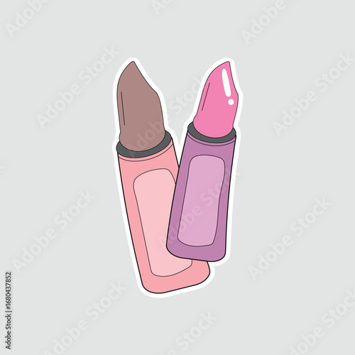 Pair of Lipsticks Vector Sticker. A vector illustration of two lipsticks in different shades. This sticker is perfect for themes related to makeup, cosmetics, beauty, fashion, and personal care