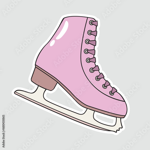 Pink Ice Skate Vector Sticker. A charming vector illustration of a pink ice skate. This sticker is perfect for themes related to hobbies, sports, recreation, winter, and fashion