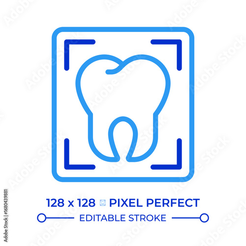 Professional dental services pixel perfect two color line icon. Cosmetic dentistry, teeth whitening. Tooth xray bicolor outline symbol. Duotone linear pictogram. Isolated illustration. Editable stroke