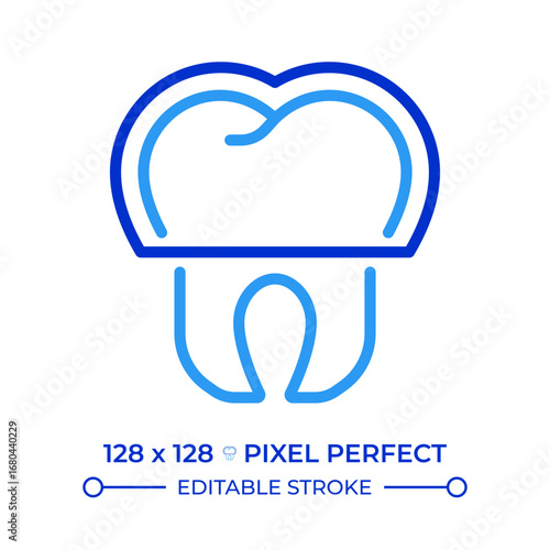 Dental aligners pixel perfect two color line icon. Cosmetic dentistry. Smile correction. Teeth whitening bicolor outline symbol. Duotone linear pictogram. Isolated illustration. Editable stroke