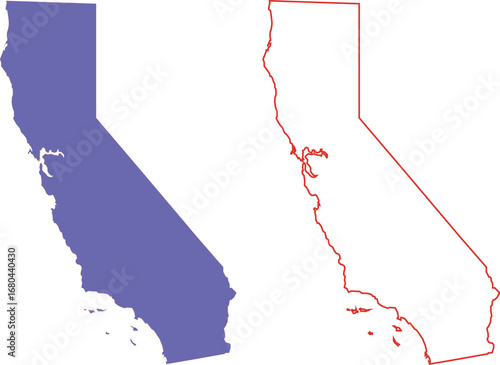 map of California of the United States of America, outline and filled