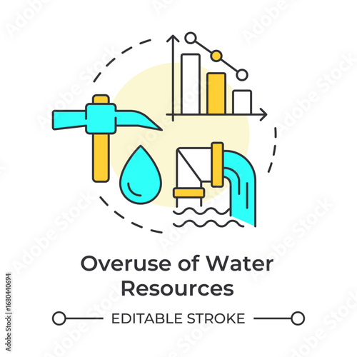 Overuse of water resources multi color concept icon. Unsustainable use danger. Cause of freshwater scarcity. Round shape line illustration. Abstract idea. Graphic design. Easy to use in booklet