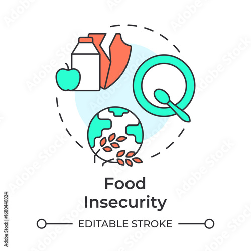 Food insecurity multi color concept icon. Agricultural industry problems danger. Impact of water crisis. Round shape line illustration. Abstract idea. Graphic design. Easy to use in booklet