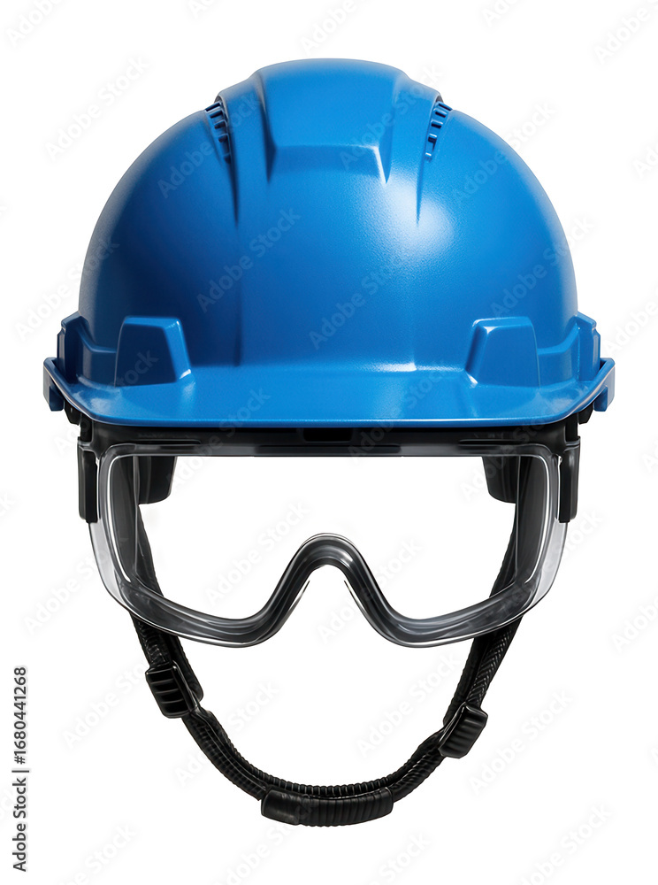 Naklejka premium Blue construction helmet with integrated visor