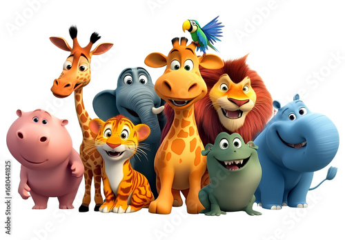 Wallpaper Mural  a group of cartoon animals, including an elephant and giraffe, standing together on a transparent background Torontodigital.ca