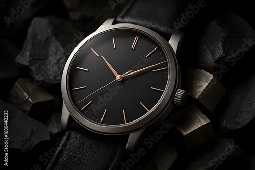 Wallpaper Mural Luxury Men's Watch on a Bed of Dark Rocks and Stone Torontodigital.ca