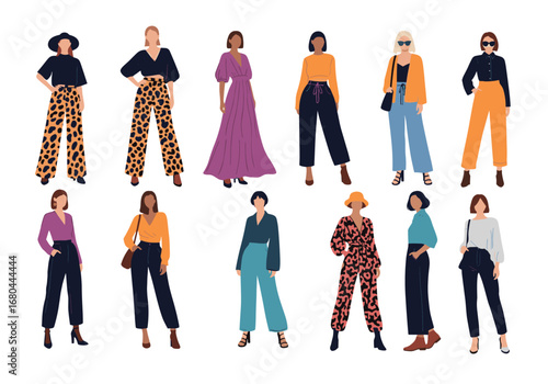Stylish women showcase diverse fashion trends, embracing modern elegance and bold patterns with confidence.