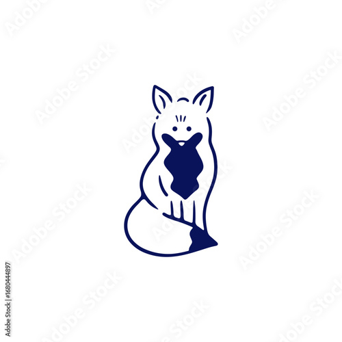 モノクロで可愛いキツネの線画イラスト素材
