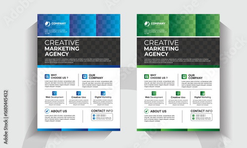 Creative Marketing Agency Flyer Template. Corporate Business Promotion Poster Design. Digital Marketing, Web Design and Branding Layout. 