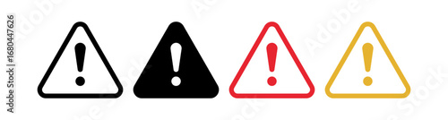 warning danger icon. Caution alarm alert set, triangle warn sign , attention vector icon, red yellow black color