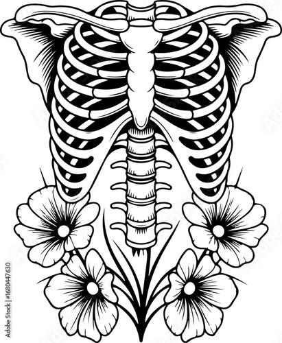 Floral Ribcage Tattoo Design