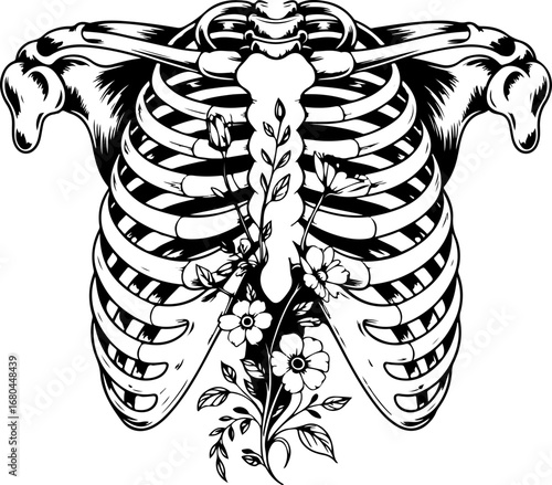 Floral Ribcage Tattoo Design
