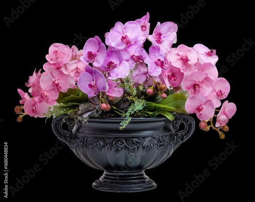 Wallpaper Mural Vibrant Pink and Purple Orchid Arrangement in Black Urn Vase Torontodigital.ca