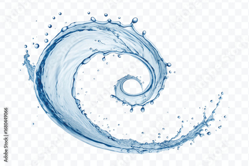 smooth liquid twisted into a spiral made by water splash  in different style isolated on white background