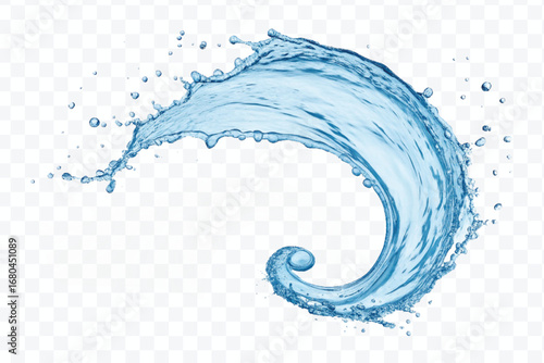 smooth liquid twisted into a spiral made by water splash  in different style isolated on white background