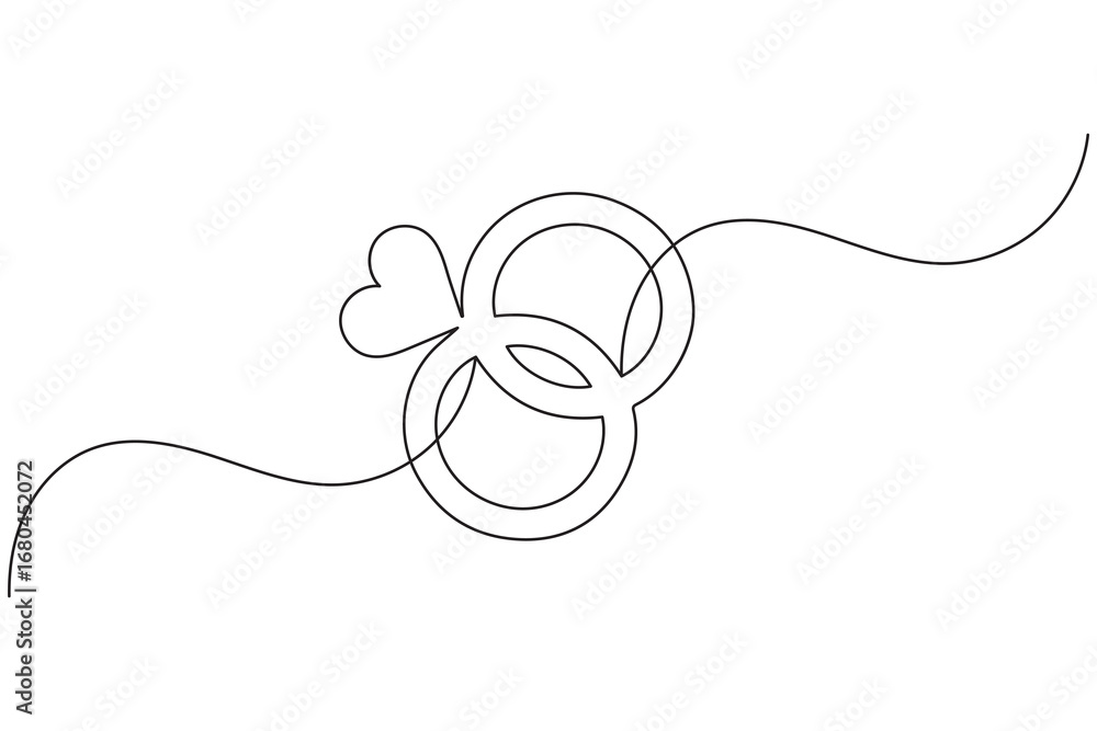 Fototapeta premium Wedding ring continuous one line drawing minimalist outline vector illustration 