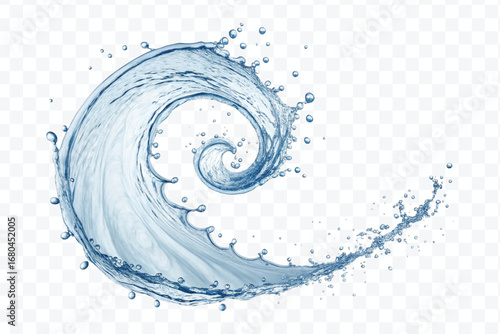 smooth liquid twisted into a spiral made by water splash  in different style isolated on white background
