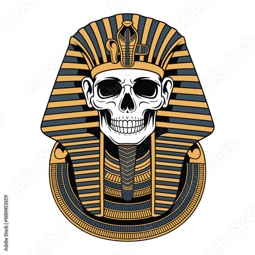 Intriguing skull wearing pharaoh death mask, symbol of ancient Egypt and mortality, perfect for edgy designs and historical themes