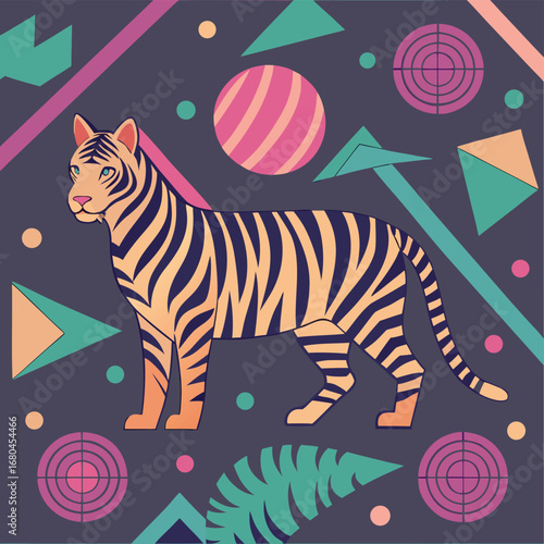 “Seamless Maximalist 90s Neon Tiger and Zebra Animal Print Vector Pattern”