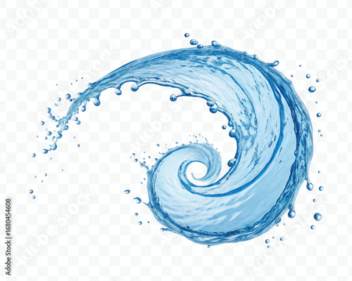 smooth liquid twisted into a spiral made by water splash  in different style isolated on white background