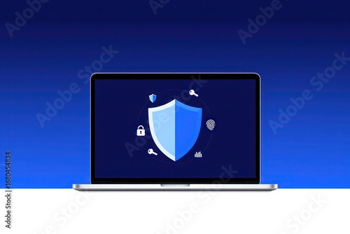 Laptop screen displays cyber security shield protection Free Download Laptop screen displays cyber security shield protection - GFXLoad