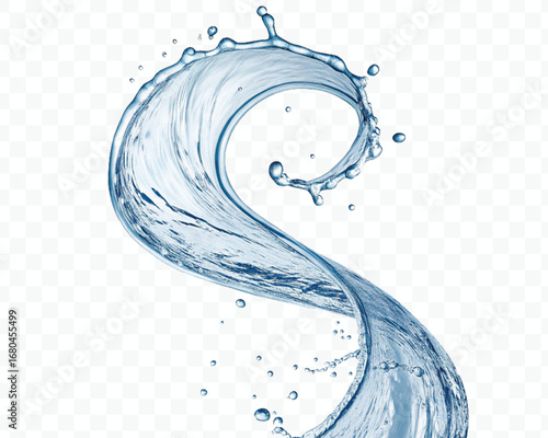 smooth liquid twisted into a spiral made by water splash  in different style isolated on white background