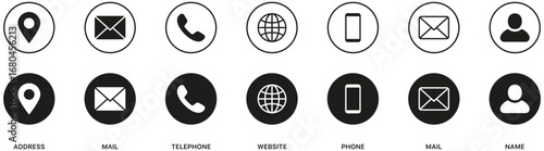 Contact us icon. Web icons set , home, call, email, address, location, globe, fax, message, envelope, mobile, telephone, website, icon . Communication contact information icon. Business card icon set