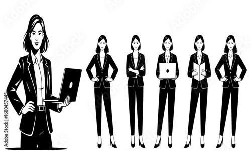 Female startup founder vector illustration, confident woman entrepreneur silhouette, leadership and innovation concept, scalable high resolution design.