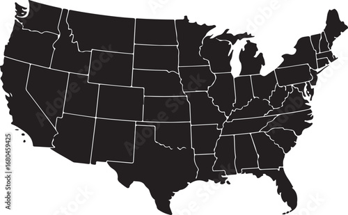 USA map with states isolated on a white background. United States of America map. AI-Generated Vector 
