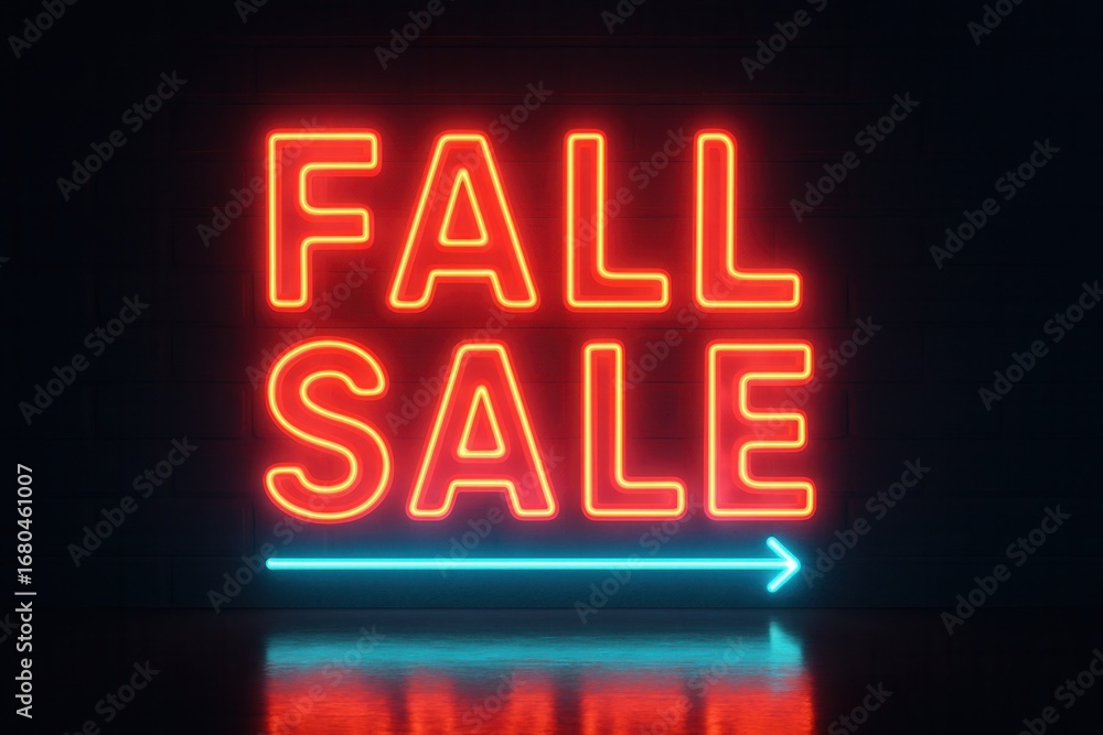 Obraz premium Neon banner featuring FALL SALE offer with glowing text, vibrant retail discount promotion.