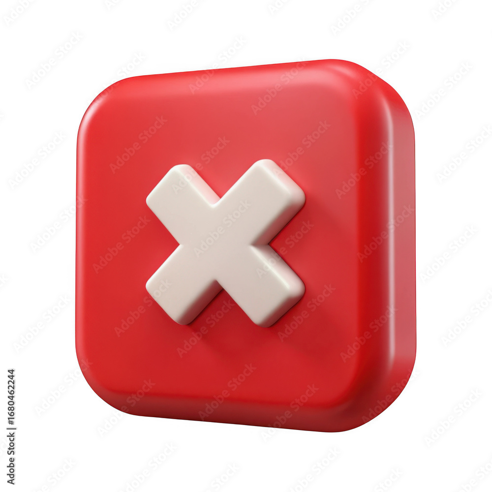 Obraz premium 3d red square with white cross icon isolated on white background