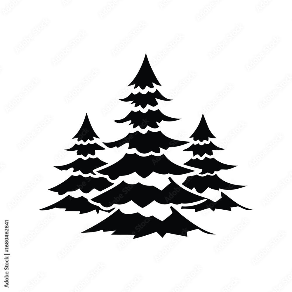 Obraz premium Black Silhouette of a Cluster of Pine Trees forest nature with Vector Design
