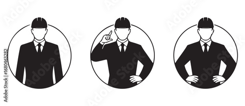 Engineer and architect avatar icons set silhouette vector illustration