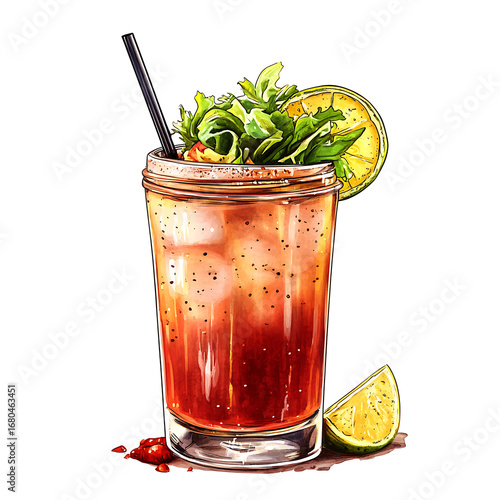 glass of tomato juice with mint